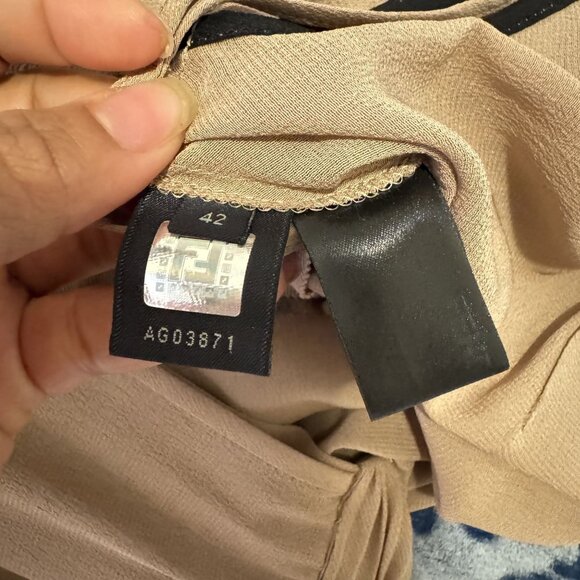 Fendi Women's Tan Pleated Chiffon Short Sleeve Midi Dress Size 42 US 6 - Picture 12 of 12